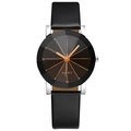 Minimalist quartz watch with rhombic texture dial and black leather strap for men - Women's Black Strap Black Dial