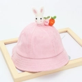 Pink corduroy kids sun hat with 3D plush rabbit and carrot decor in a minimalist setup - Adult 57-58cm / Carrot Pink