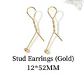 Minimalist long golden twist earrings with metal beads, size 12x52mm in mirror finish - MYCJMKC560 Twisted Ball / 12*52mm / Gold