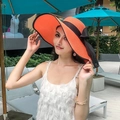 Cappello di paglia arancione a tesa larga con fiocco nero per protezione solare mare - M (56-58cm) / Arancione con bordo nero