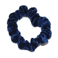 Elastic velvet scrunchie in deep navy blue with pleated texture and soft silk sheen - Dark Blue