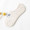 Beige cotton invisible socks featuring blue bird embroidery and anti-slip silicone - Beige (Bird)