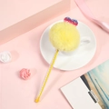 Cute yellow pom-pom pen with glitter heart on pink floral background for school gifts - Yellow (Sequin Heart Pom Pom)