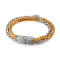 Men's titanium steel woven bracelet with two-tone gold and silver Spiga chain design - Gold & Silver Dual-Color Woven Style / Steel Gold