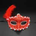 Elegante maschera in pizzo rosso con piume e paillettes per feste in maschera e Halloween - Cilindro Piuma Rosso