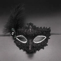Maschera per travestimento in pizzo nero con strass argentati e lunghe piume - Cilindro Piuma Nero