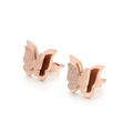 Rose gold titanium steel butterfly stud earrings with frosted and polished double layers - Rose Gold Double Layer Butterfly Stud Earrings