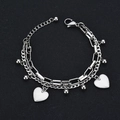 Double-layer stainless steel bracelet featuring heart pendants and silver bead charms - Silver Color Two Hearts