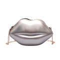 Silver lip-shaped clutch with gold chain strap, stylish chic crossbody bag for women - Silver