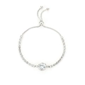 Adjustable silver chain bracelet detail with large round zircon and slider bead - Silver White Round