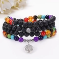 Set bracciale chakra in pietra lavica con ciondolo Albero della Vita e perline colorate - Stile Albero della Vita
