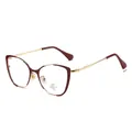 Cat eye glasses frame in red and gold finish with anti-blue light and UV400 lenses - Red Gold Frame