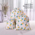 Three-piece pineapple print cotton linen drawstring bags for travel and gift storage - Pineapple