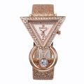 Triangle rhinestone watch for women with frosted sequin strap and rose gold case - Gold