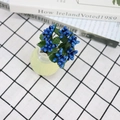 Blue artificial berries in a small ceramic vase on a checkered tablecloth background - Blue