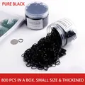 Set di 800 piccoli elastici per capelli neri spessi per bambine in due contenitori box - 800 pezzi nero piccolo ispessito barattolo