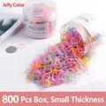800 élastiques à cheveux colorés en gelée pour enfants dans un bocal en plastique - 800 Pcs (Petite Taille Épaissie/Pot) / Couleur Gelée