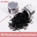 Lot de 500 élastiques à cheveux noirs épais pour filles dans un bocal de rangement clair - 500 Pcs (Grande Taille Épaissie/Pot) / Noir Pur