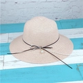 Sombrero de paja hecho a mano con perla y lazo, visera de playa plegable para verano - M (56-58cm) / Rosa Claro