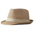 Cappello di paglia classico color marrone con fascia beige visto a 45 gradi - M / Khaki con Fascia Beige