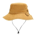 Detalle de sombrero de pescador en lona lavada mostaza con ojales y cordón ajustable - M (56-58cm) / Amarillo