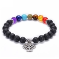 Lava stone 7 chakra bead bracelet featuring an intricate silver Tree of Life pendant - Tree of Life Chakra Design