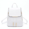 Mochila chic de cuero PU blanco con borde dorado y cierre de cordón ajustable - Blanco Roto