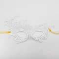 Elegant white lace Halloween masquerade mask with gold ribbons for party costumes - Phoenix Style / White