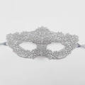 Elegant silver lace镂空 masquerade mask with gray silk ribbons for Halloween parties - Six-Petal Flower Style / Silver Base Colorful Zircon