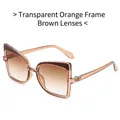 Cat eye sunglasses with transparent orange frame and brown gradient lenses - Transparent Tea Frame Double Brown Lens