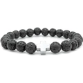 Natural black volcanic stone bracelet featuring a polished silver metal cross charm - Silver Cross / Silver