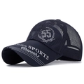 Dark blue mesh baseball cap with 55 print and sports branding on extended brim - Adjustable / Blue