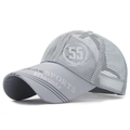 Light gray breathable mesh sports baseball cap with long visor and SPORTS logo print - Adjustable / Light Gray