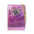 Irillerende roze holografische schoudertas met hartvormige bedel en metalen ketting - Shoulder Bag