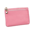 Pink genuine leather coin purse with heart shaped gold charms and pebbled texture - Pink