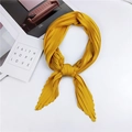 Ginger yellow pleated silk scarf with fine diamond pattern and elegant knotted texture - Yellow