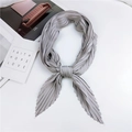 Light gray pleated silk scarf in a stylish knotted knot layout for neck or bag decoration - Gray
