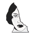 Detail of minimalist black and white enamel brooch with an abstract face design - Side Face Skeleton-XZ1875
