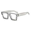Retro square thick frame glasses in transparent grey finish with wide temples - Transparent Grey Frame Clear Lens