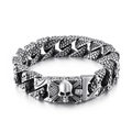 Men's punk skull and crossbones stainless steel bracelet with snake scale links - Steel Color Snake Scale Skull Style (KB109006-BD)