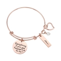 Rose gold adjustable Mother's Day bracelet with engraved charms and pearl accents - Rose Gold