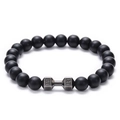 Matte black natural stone beaded bracelet with silver dumbbell featuring Live Lift engraving - Matte Stone