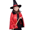 Kids red and black Halloween wizard costume featuring a satin cloak and pointed witch hat - 70cm / Red & Black Satin Cape