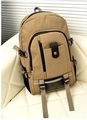 Khaki canvas backpack in vintage style with multiple zipper pockets and buckle straps - Dark Khaki