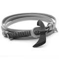 Grey multi-layer braided leather bracelet with a black metal anchor clasp on white background - Gray