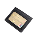 Black genuine leather RFID blocking card holder with lychee texture and ID window - KB33 Single Window / Black
