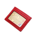 Red genuine leather RFID blocking credit card holder with clear ID window and pebble texture - KB33 Single Window / Red