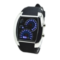 Racing dashboard style LED watch with silver metal case and black silicone strap - Silver Case Black Strap Blue LED