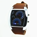 Creative LED aviation watch with silver case and brown silicone strap for sports - Silver Case Coffee Strap Blue LED