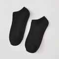 Solid black cotton low cut ankle socks with breathable ribbed texture for women - Standard Type / Black